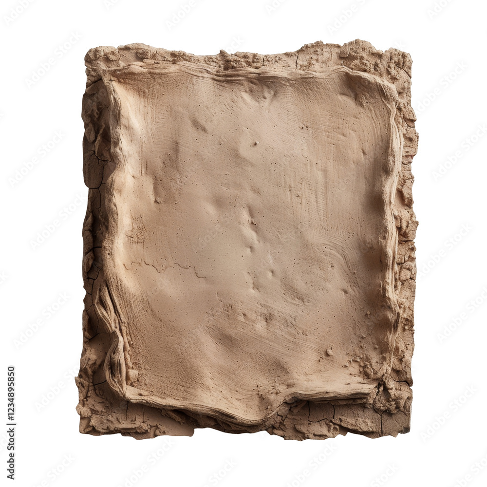 Poster natural clay tablet with uneven edges and textured surface captured in detailed closeup view