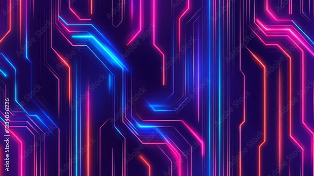 Poster abstract digital background featuring vibrant neon lines and patterns, suitable for tech-themed desi