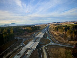 Aerial view of the newly finished bypass around Ceske Budejovice town, improving traffic flow and...