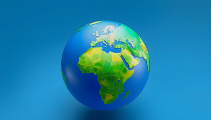 Naklejka premium Globe Earth World Planet Map Blue Green Geography European Africa Asia Continent 3d illustration render digital rendering, colorful, with white tones