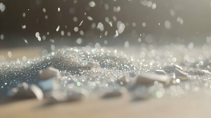 Sparkling glitter falling on white stones