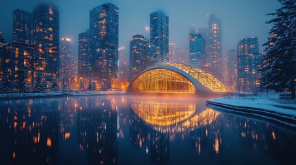 Obraz premium Ethereal Modern City Skyline at Night Futuristic Architecture and Neon Lights