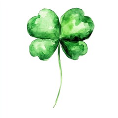 A green balloon shaped like a shamrock Watercolor on white background