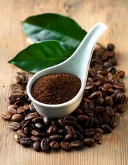 una mezcla de granos de cafe tostados con hojas de t&eacute; e infusi&oacute;n