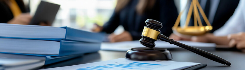 Legal documents with a gavel and scale symbol.