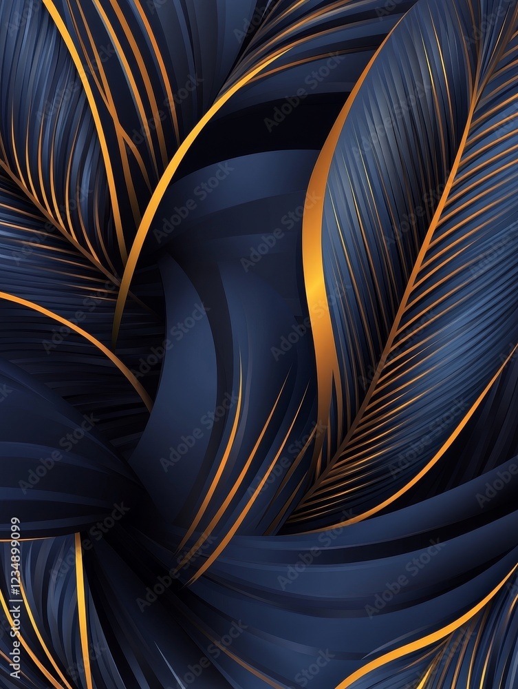 Poster abstract design featuring flowing dark blue and gold curves creating a dynamic visual texture