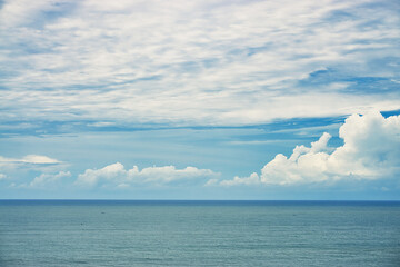 Beautiful Ocean and Sky View with White Clouds and Blue Horizons