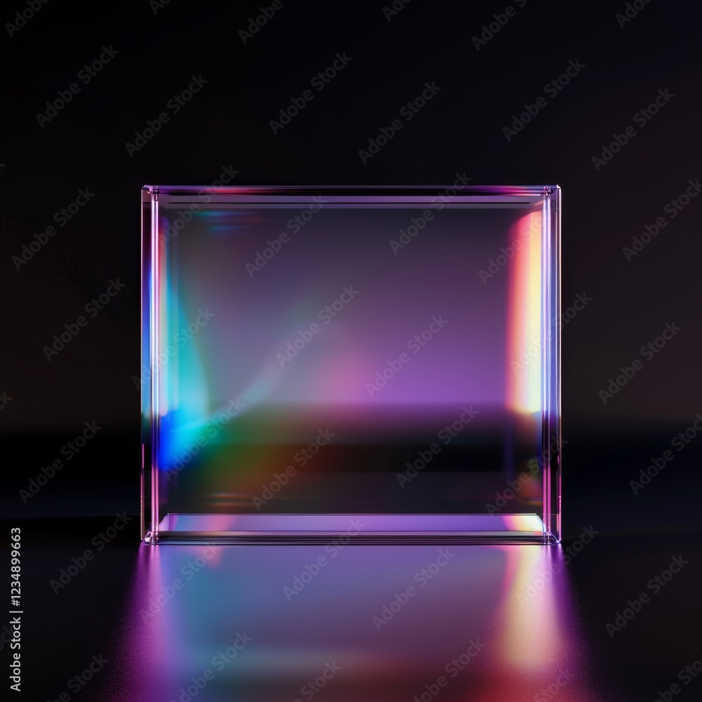 Poster abstract glass cube with colorful light reflections and translucent surface