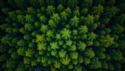 Fototapeta premium Green Forest Canopy, Aerial View, Nature Background, Trees