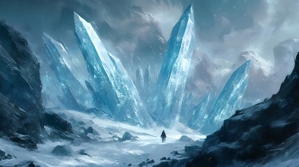 Obraz premium Majestic Icy Landscape with Towering Glaciers and Frozen Waterfalls - Breathtaking Winter Wonderland 