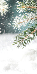 Obraz premium Snow covered evergreen branches with falling snowflakes serene winter scenery