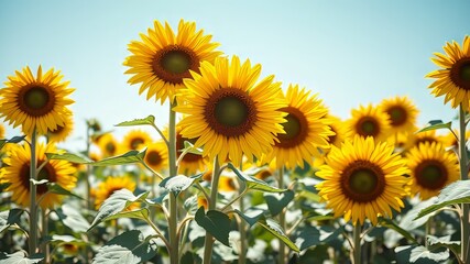 Obraz premium Sunflowers Field - Lush Bloom Under Azure Sky