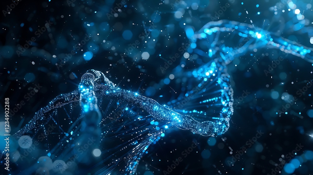 Poster 3d illustration of dna helix with binary code, abstract background