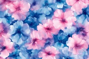 A Watercolor Painting Of Pink And Blue Flowers. Soft, Dreamy, And Romantic.