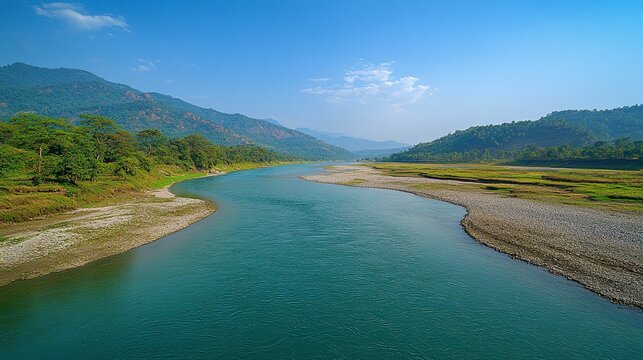 confluence of rivers in a breathtaking natural setting, where water streams merge, creating an ecosystem of rivers, riverbeds, and peaceful environments