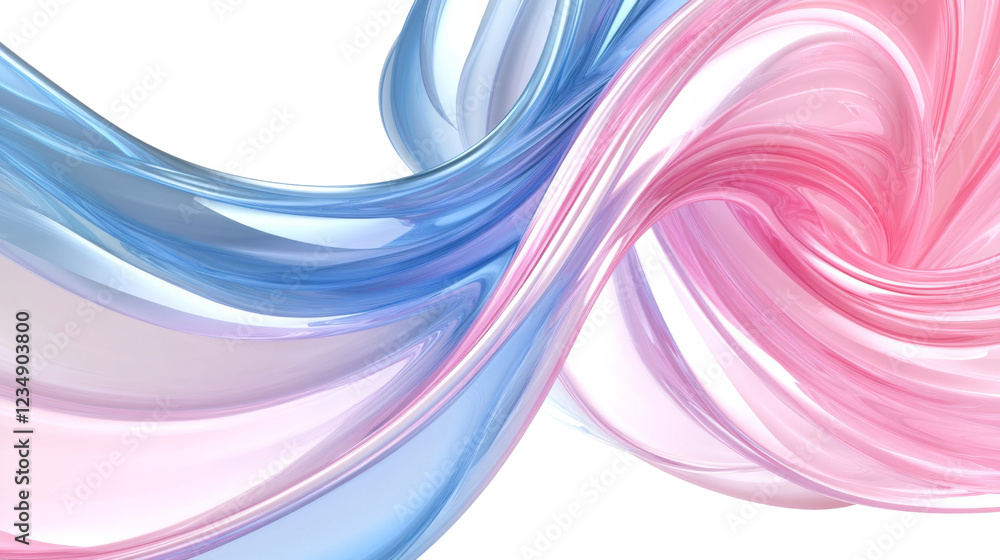 Poster pink and blue shiny abstract shapes creating a swirling pattern on transparent background