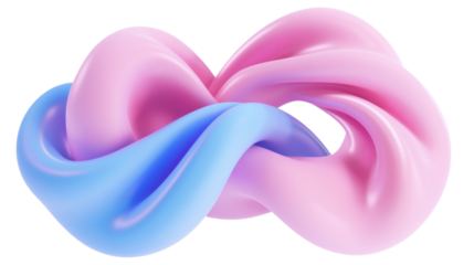 Pink and blue abstract shapes intertwining on transparent background