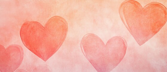 Fototapeta premium Peach background with faint overlapping heart shapes Valentine's day Background