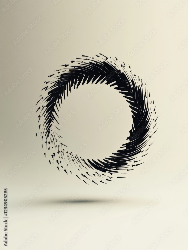 Aufkleber black circular design composed of swirling lines on a light background in a contemporary artistic st