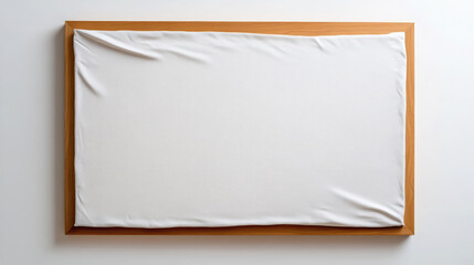 detailed front facing image of white canvas stretched over wooden frame, showcasing minimalist design. smooth texture and neutral color create serene atmosphere