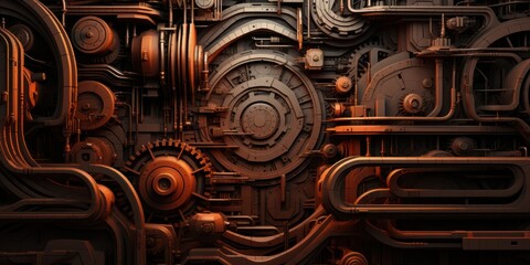 Abstract industrial background. Steampunk Machinery with Pipes and Gears. Mechanical Engineering