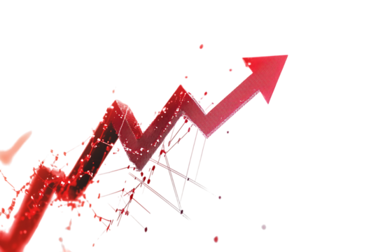 Liquid red arrow pointing upwards, symbolizing growth, success, and progress.