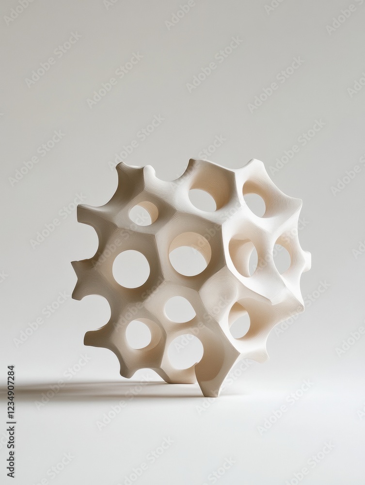 Poster Unique sculptural design showcasing organic shapes and voids in a minimalist setting for artistic display. Generative AI