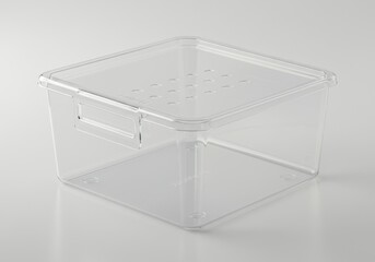 Transparent plastic storage box with ventilation holes for organized home and kitchen space