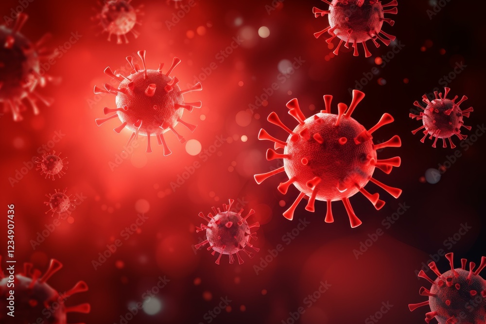 Aufkleber 3d render of multiple coronavirus particles floating in a bloodstream