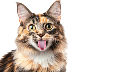 Funny cat sticking out tongue on transparent background
