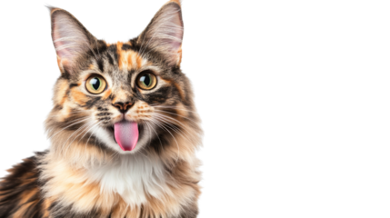 Funny cat sticking out tongue on transparent background
