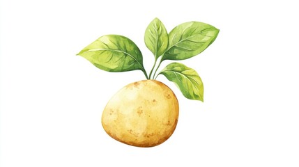 Potato with bright leaves isolated on a white background
