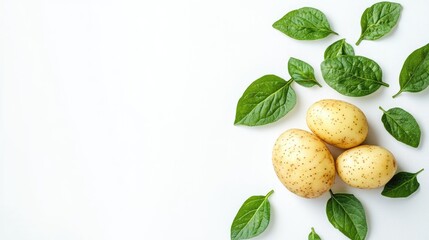 Potato with bright leaves isolated on a white background
