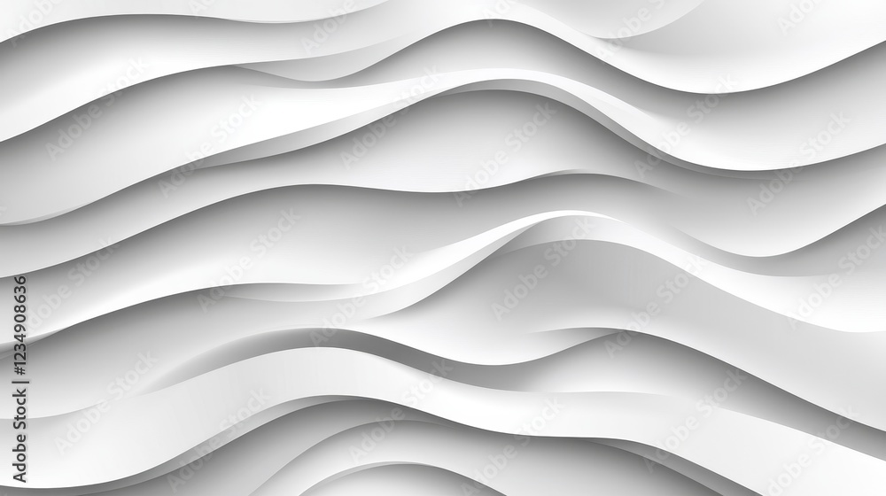Poster Abstract white waves creating a smooth texture, ideal for backgrounds, with soft shadows enhancing depth