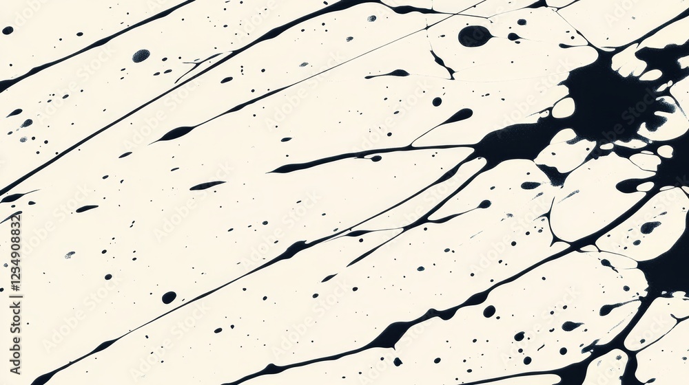 Poster abstract black ink splatters on a light background creating a dynamic artistic pattern
