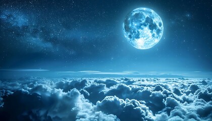 Night sky with clouds and full moon, 3d render illustration.