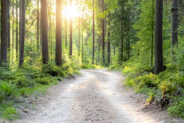 Obraz premium Waldweg durch einen grünen, ruhigen Wald