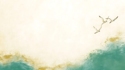 Fototapeta premium Three Birds Flying Over a Textured Seascape