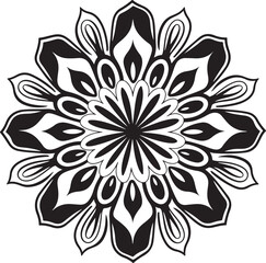 A minimalistic floral mandala design with a white background. The mandala