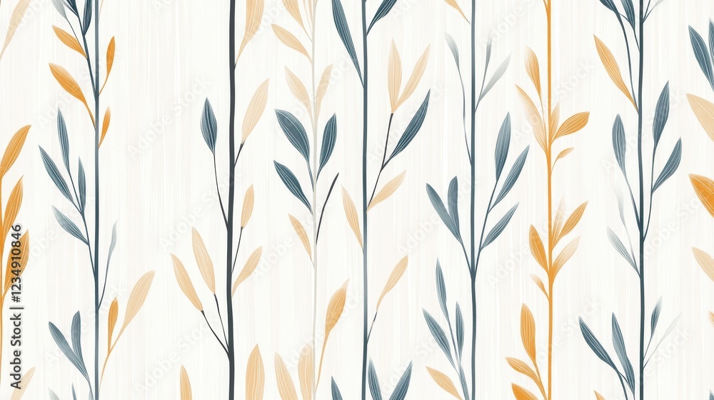 Poster elegant botanical pattern featuring slender stems and leaves in muted color on a textured background