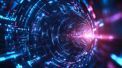 Obraz premium Futuristic digital tunnel with dynamic light trails an abstract energy experience