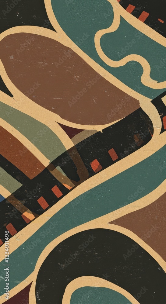 Poster abstract geometric pattern with earth tones and curves for modern design
