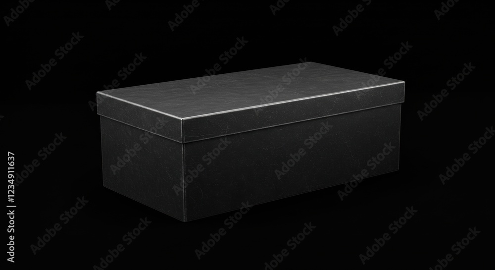 Poster sleek black rectangular box on dark background with subtle texture