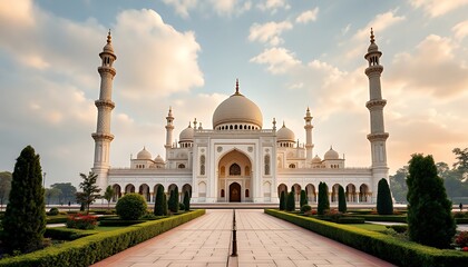 Obraz premium Majestic White Mosque in a Pristine Garden Setting