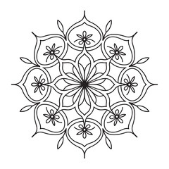 A modern, bold silhouette of a mandala composed entirely of floral elements. The mandala is set against