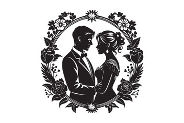 Valentine day romantic love couple silhouette retro vintage romantic