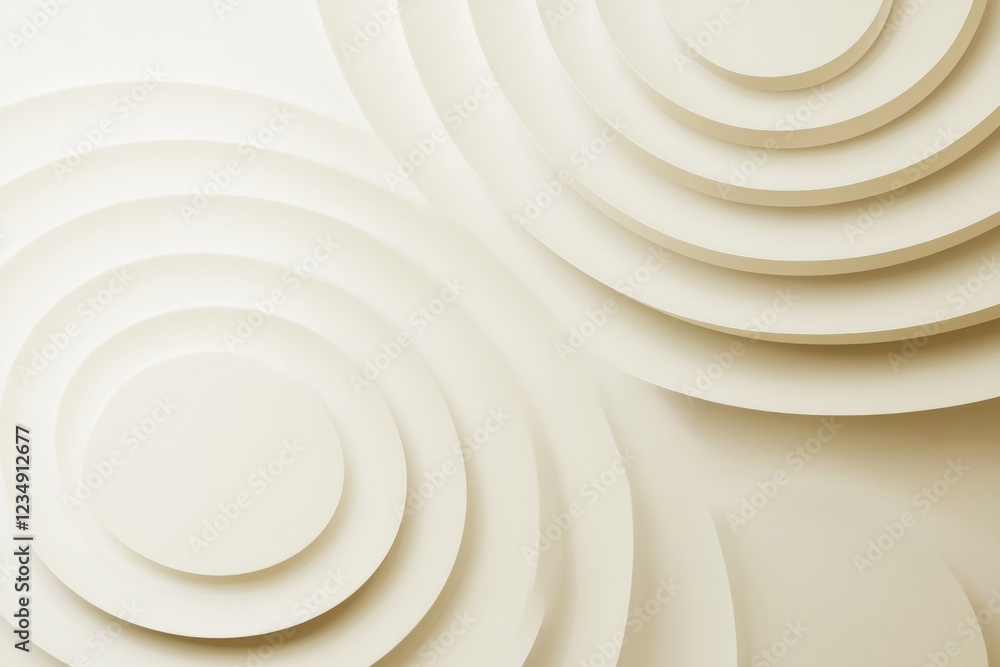 Fototapete Abstract design featuring concentric circles in cream color, highlighting smooth textures and soft shadows in modern decor. Generative AI