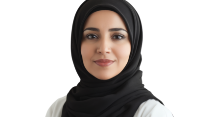 Portrait of smiling muslim businesswoman wearing hijab on transparent background