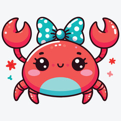 Flat vector illustration in children's style. Cute crab with smiling face on white background stock illustration