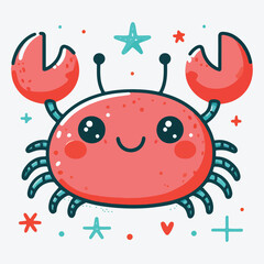 Flat vector illustration in children's style. Cute crab with smiling face on white background stock illustration ©  Design Stock